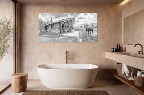 Malerische Almhütte bei Mittenwald mit Karwendel - Almbiente II - Wandbild - Größe ca. 180x90cm, Seitenverhältnis 2:1 - Mittenwald Alm Buckelwiesen Karwendel - weitere Infos unter https://www.kriner-weiermann.de