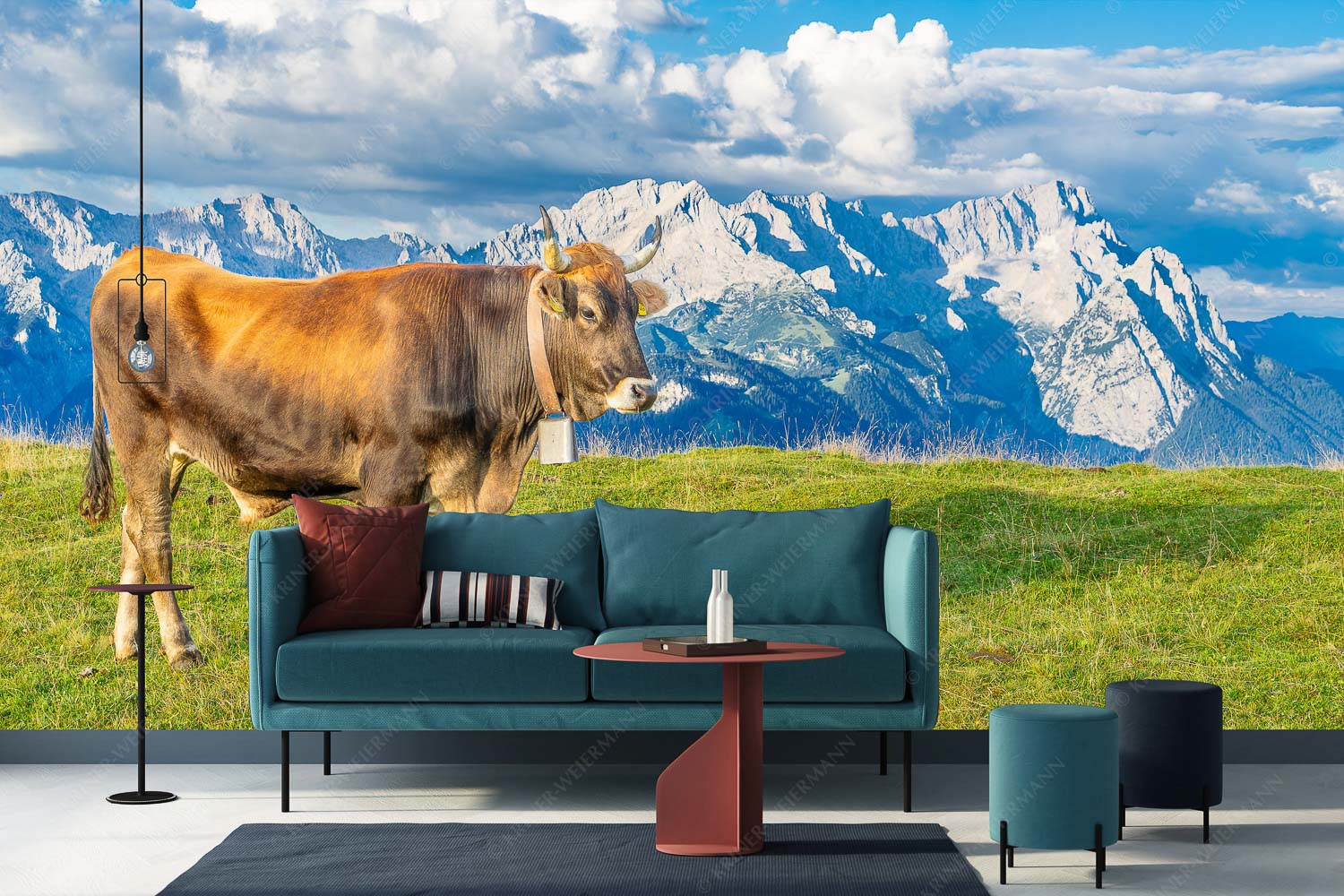 Echsla – Fototapete – Größe ca. 400x200cm, Seitenverhältnis 2:1 — Werdenfelser Stier Murnau Werdenfelser Rind am Wank mit Wettersteingebirge - Echsla - Fototapete - Größe ca. 400x200cm, Seitenverhältnis 2:1 - Werdenfelser Stier - weitere Infos unter https://www.kriner-weiermann.de