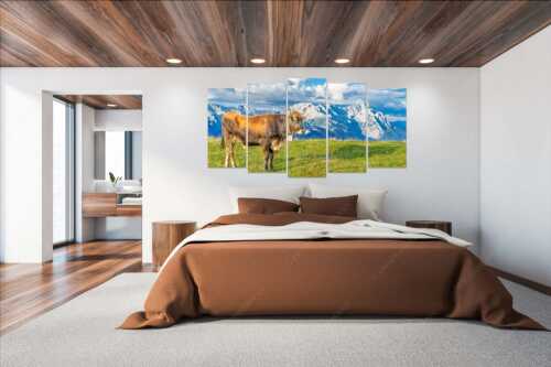 Murnau Werdenfelser Rind am Wank mit Wettersteingebirge - Echsla - Wandbild - 5er Split, Größe ca. 200x100cm, Seitenverhältnis 2:1 - Werdenfelser Stier - weitere Infos unter https://www.kriner-weiermann.de