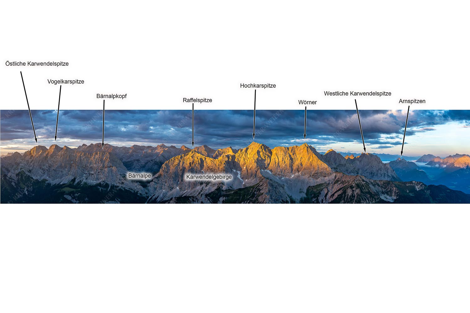 Firewall — Erstes Sonnenlicht auf Raffelspitze, Hochkarspitze, Wörner und die nördliche Karwendelkette - Firewall -