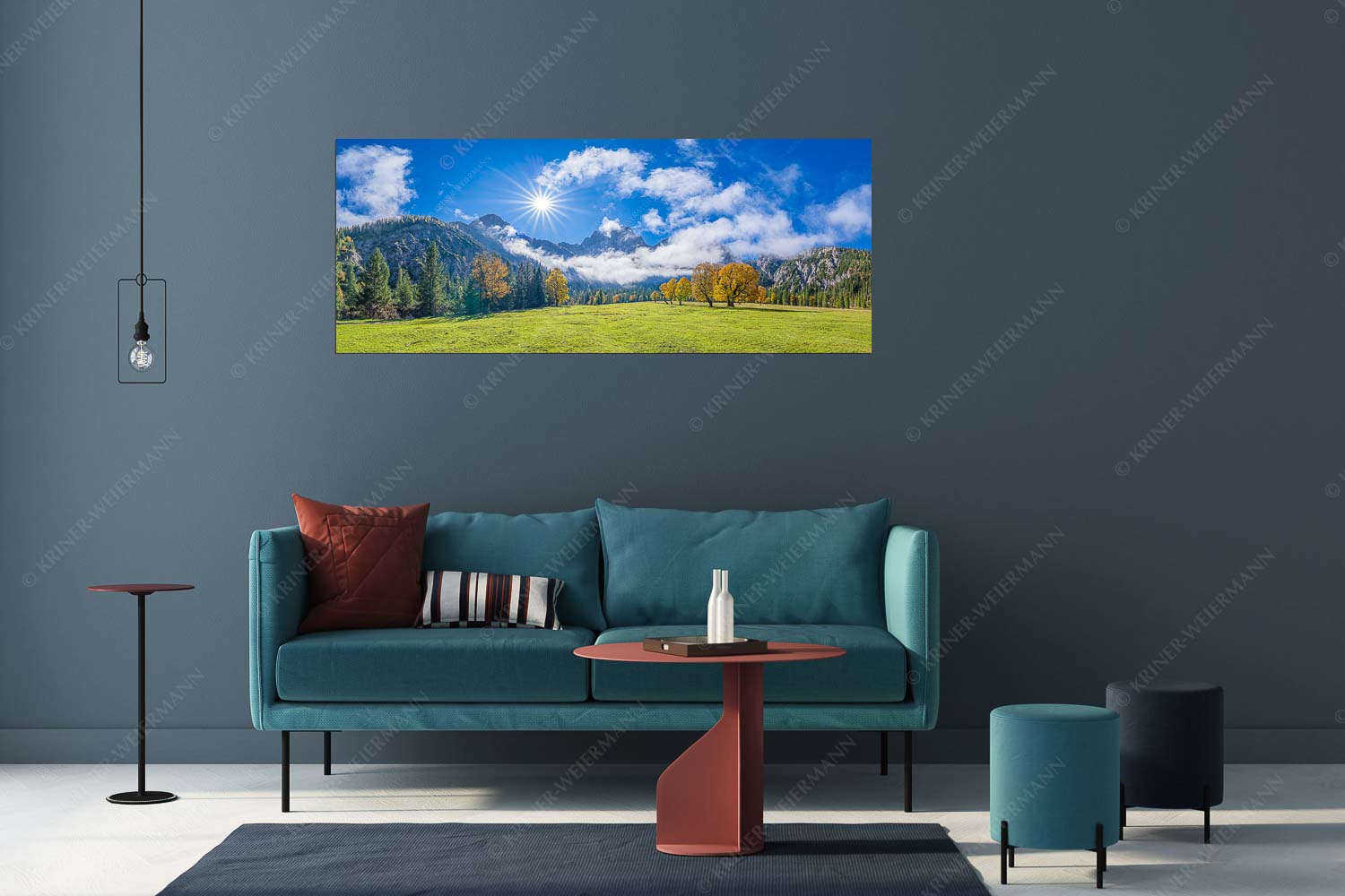Extravaganz – Wandbild – Größe ca. 175x70cm, Seitenverhältnis 2,5:1 — Herbstfärbung im Karwendel Das Rontal mit dem Stock der Östlichen Karwendelspitze - Extravaganz - Wandbild - Größe ca. 175x70cm, Seitenverhältnis 2,5:1 - Herbstfärbung im Karwendel - weitere Infos unter https://www.kriner-weiermann.de