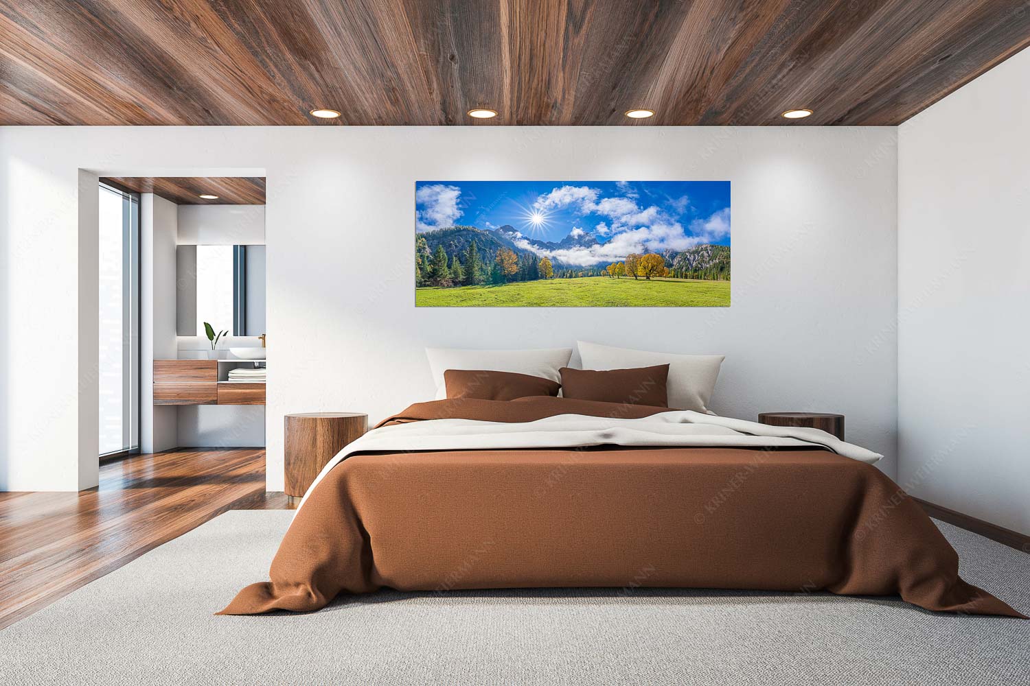 Das Rontal mit dem Stock der Östlichen Karwendelspitze - Extravaganz - Wandbild - Größe ca. 200x80cm, Seitenverhältnis 2,5:1 - Herbstfärbung im Karwendel - weitere Infos unter https://www.kriner-weiermann.de