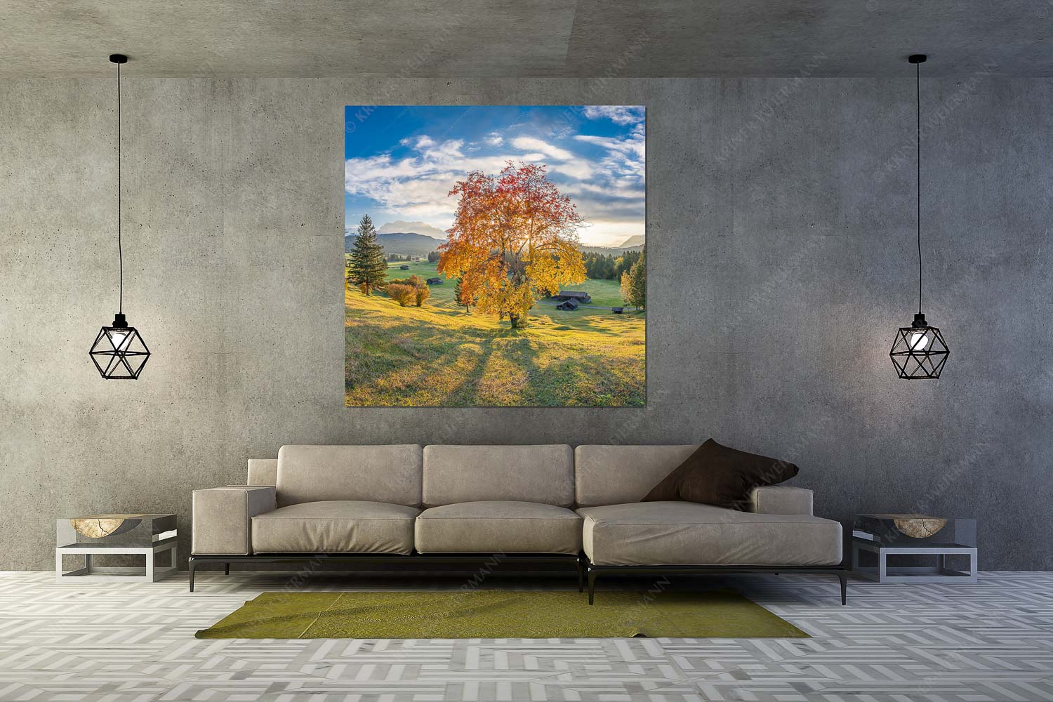 Goldene Zeiten – Wandbild – Größe ca. 160x160cm, Seitenverhältnis 1:1 — Buckelwiesen Alpenwelt Karwendel Herbststimmung an den Buckelwiesen zwischen Krün und Mittenwald - Goldene Zeiten - Wandbild - Größe ca. 160x160cm, Seitenverhältnis 1:1 - Buckelwiesen Alpenwelt Karwendel - weitere Infos unter https://www.kriner-weiermann.de