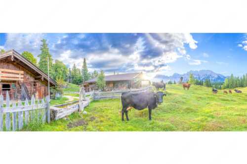 Malerische Almhütte bei Mittenwald mit Karwendel - Oimarisch VIII - Seitenverhältnis 2,5:1 - Mittenwald Alm Buckelwiesen Karwendel - weitere Infos unter https://www.kriner-weiermann.de
