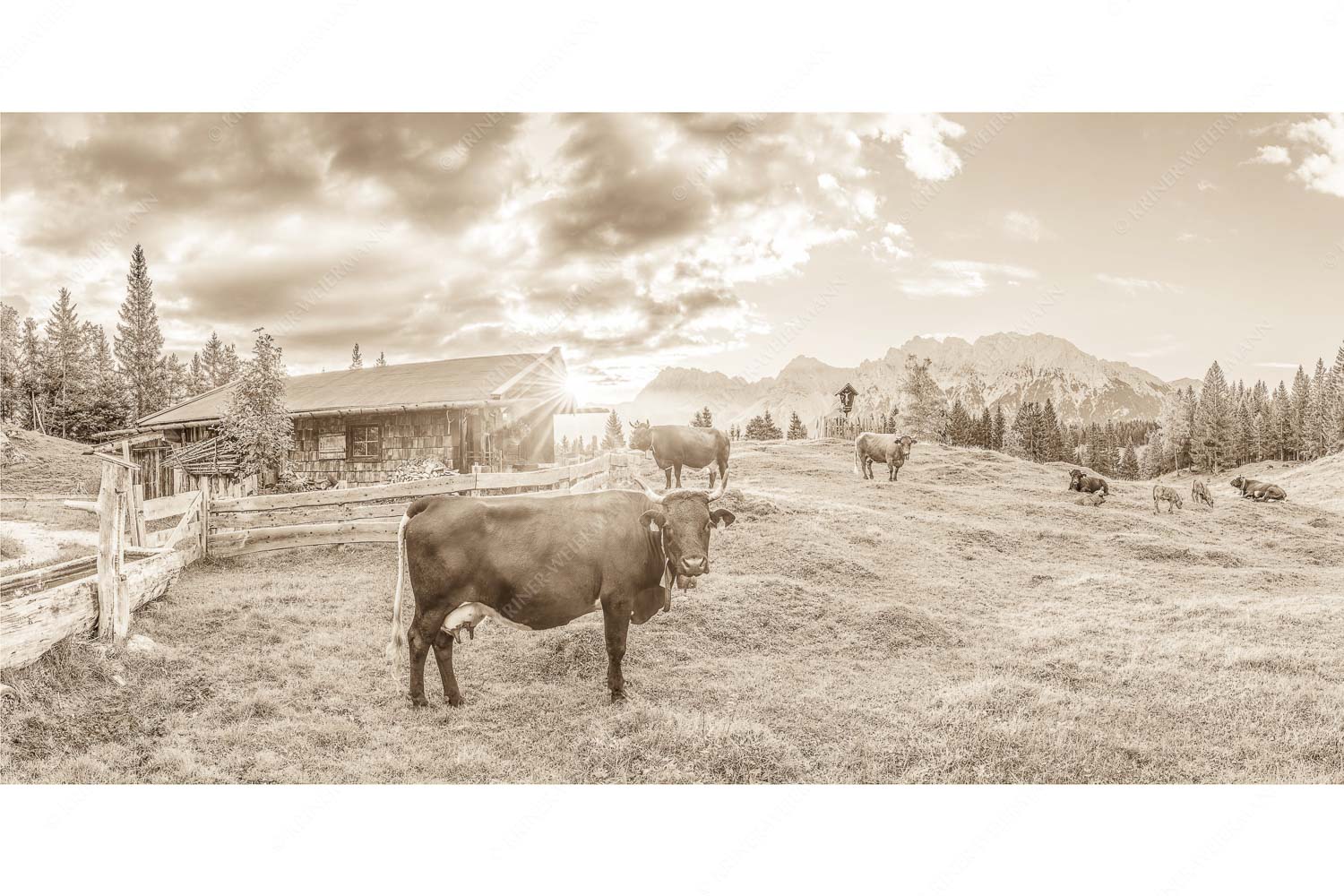Oimarisch VIII – Seitenverhältnis 2:1 — Mittenwald Alm Buckelwiesen Karwendel Malerische Almhütte bei Mittenwald mit Karwendel
