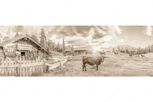 Malerische Almhütte bei Mittenwald mit Karwendel - Oimarisch VIII - Seitenverhältnis 3:1 - Mittenwald Alm Buckelwiesen Karwendel - weitere Infos unter https://www.kriner-weiermann.de