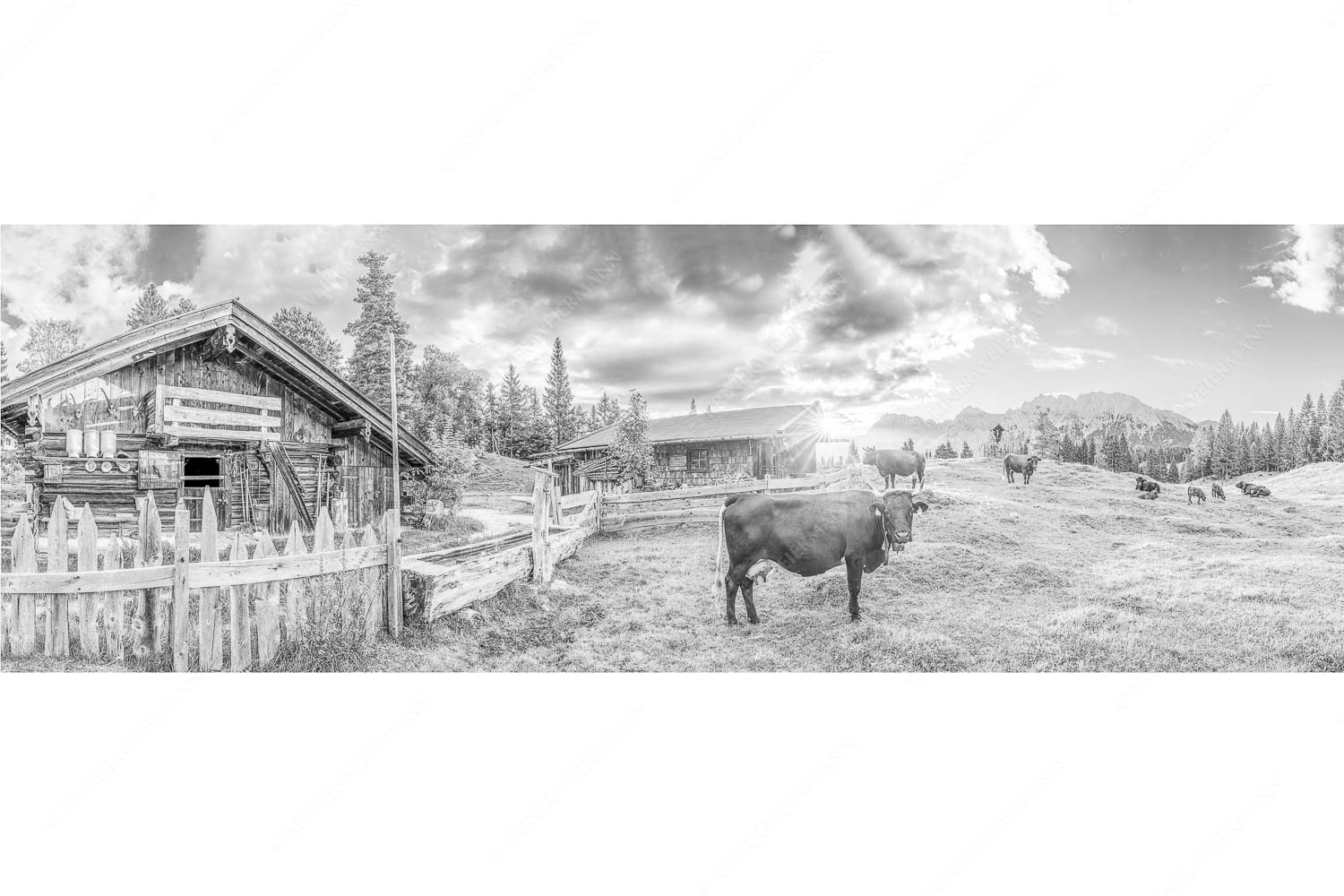Malerische Almhütte bei Mittenwald mit Karwendel
