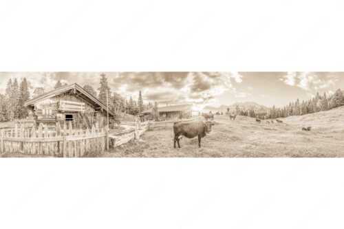 Malerische Almhütte bei Mittenwald mit Karwendel - Oimarisch VIII - Seitenverhältnis 4:1 - Mittenwald Alm Buckelwiesen Karwendel - weitere Infos unter https://www.kriner-weiermann.de