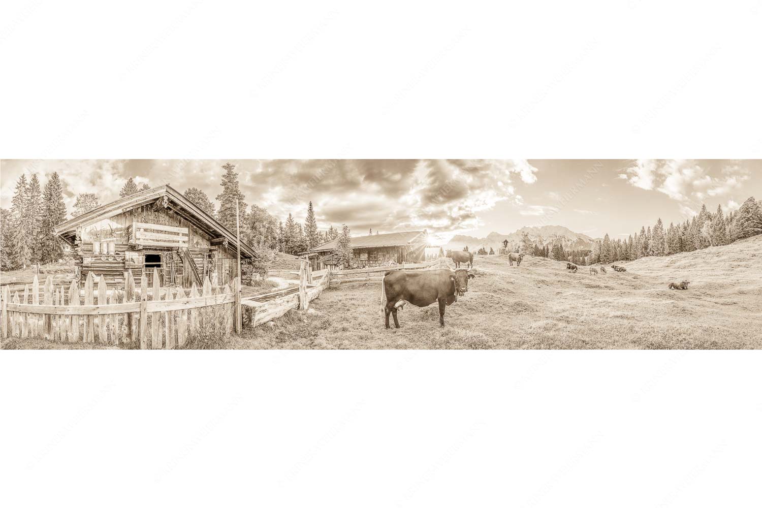 Malerische Almhütte bei Mittenwald mit Karwendel