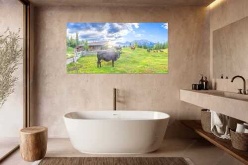 Malerische Almhütte bei Mittenwald mit Karwendel - Oimarisch VIII - Wandbild - Größe ca. 180x90cm, Seitenverhältnis 2:1 - Mittenwald Alm Buckelwiesen Karwendel - weitere Infos unter https://www.kriner-weiermann.de