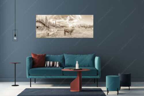 Malerische Almhütte bei Mittenwald mit Karwendel - Oimarisch VIII - Wandbild - Größe ca. 175x70cm, Seitenverhältnis 2,5:1 - Mittenwald Alm Buckelwiesen Karwendel - weitere Infos unter https://www.kriner-weiermann.de