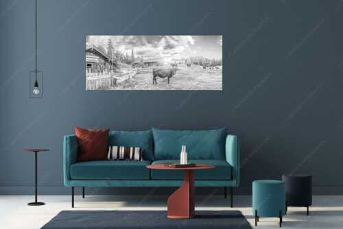 Malerische Almhütte bei Mittenwald mit Karwendel - Oimarisch VIII - Wandbild - Größe ca. 175x70cm, Seitenverhältnis 2,5:1 - Mittenwald Alm Buckelwiesen Karwendel - weitere Infos unter https://www.kriner-weiermann.de