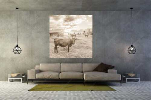 Malerische Almhütte bei Mittenwald mit Karwendel - Oimarisch VIII - Wandbild - Größe ca. 160x160cm, Seitenverhältnis 1:1 - Mittenwald Alm Buckelwiesen Karwendel - weitere Infos unter https://www.kriner-weiermann.de