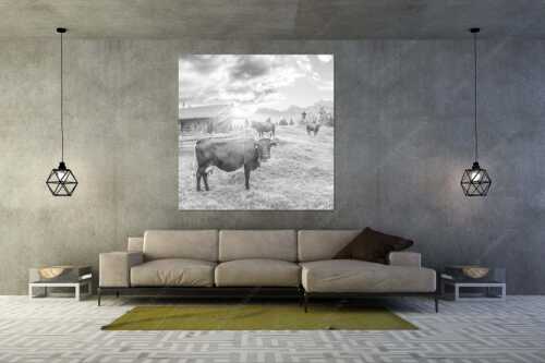 Malerische Almhütte bei Mittenwald mit Karwendel - Oimarisch VIII - Wandbild - Größe ca. 160x160cm, Seitenverhältnis 1:1 - Mittenwald Alm Buckelwiesen Karwendel - weitere Infos unter https://www.kriner-weiermann.de