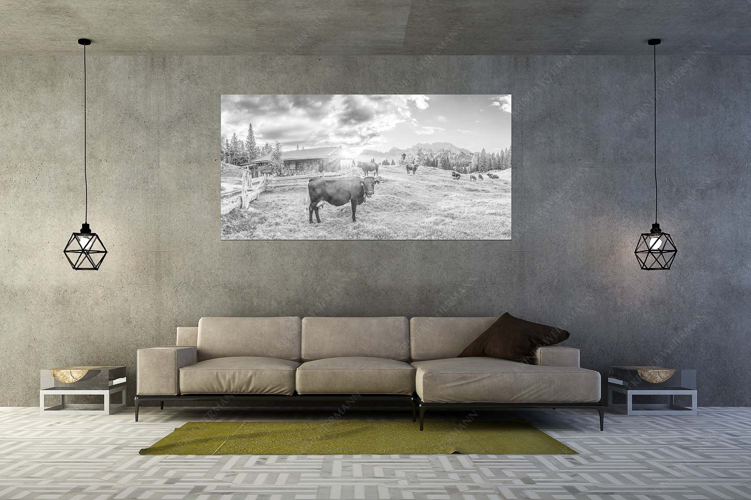 Oimarisch VIII – Wandbild – Größe ca. 200x100cm, Seitenverhältnis 2:1 — Mittenwald Alm Buckelwiesen Karwendel Malerische Almhütte bei Mittenwald mit Karwendel - Oimarisch VIII - Wandbild - Größe ca. 200x100cm, Seitenverhältnis 2:1 - Mittenwald Alm Buckelwiesen Karwendel - weitere Infos unter https://www.kriner-weiermann.de