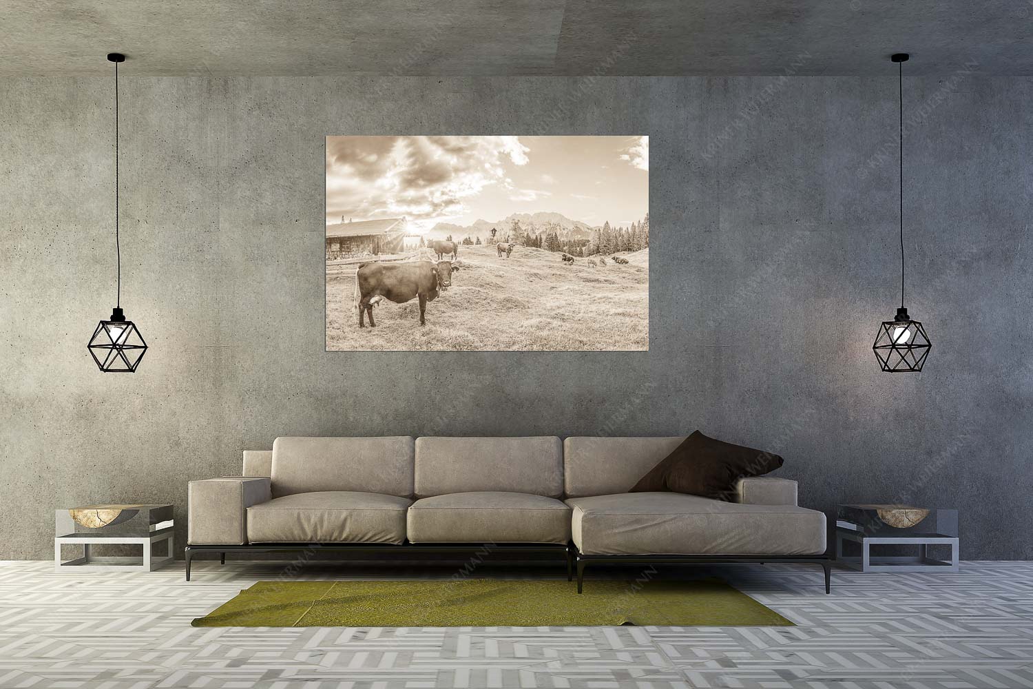 Oimarisch VIII – Wandbild – Größe ca. 180x120cm, Seitenverhältnis 3:2 — Mittenwald Alm Buckelwiesen Karwendel Malerische Almhütte bei Mittenwald mit Karwendel - Oimarisch VIII - Wandbild - Größe ca. 180x120cm, Seitenverhältnis 3:2 - Mittenwald Alm Buckelwiesen Karwendel - weitere Infos unter https://www.kriner-weiermann.de