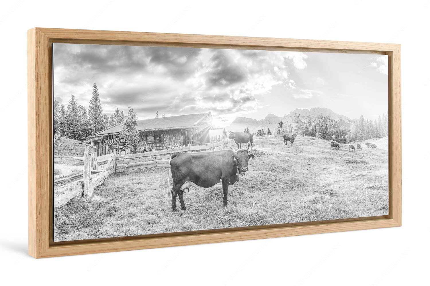 Oimarisch VIII – Foto im Schattenfugen-Rahmen, Seitenverhältnis 2:1 — Mittenwald Alm Buckelwiesen Karwendel Malerische Almhütte bei Mittenwald mit Karwendel - Oimarisch VIII - Foto im Schattenfugen-Rahmen, Seitenverhältnis 2:1 - Mittenwald Alm Buckelwiesen Karwendel - weitere Infos unter https://www.kriner-weiermann.de