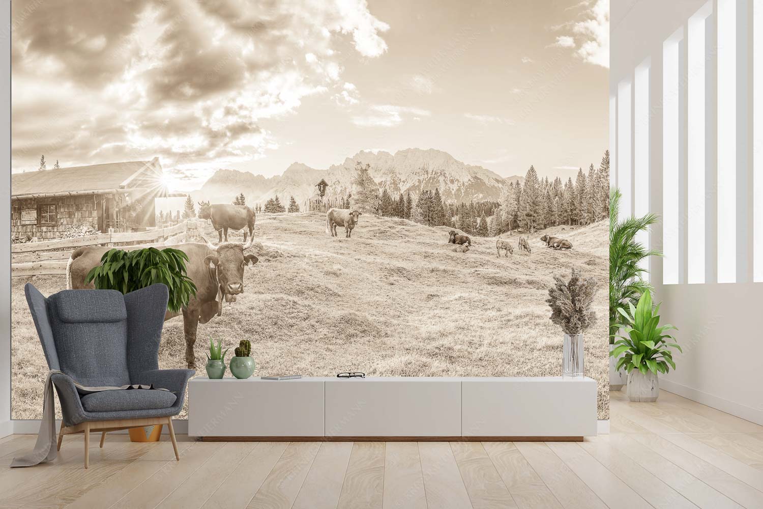 Oimarisch VIII – Fototapete – Größe ca. 300x200cm, Seitenverhältnis 3:2 — Mittenwald Alm Buckelwiesen Karwendel Malerische Almhütte bei Mittenwald mit Karwendel - Oimarisch VIII - Fototapete - Größe ca. 300x200cm, Seitenverhältnis 3:2 - Mittenwald Alm Buckelwiesen Karwendel - weitere Infos unter https://www.kriner-weiermann.de