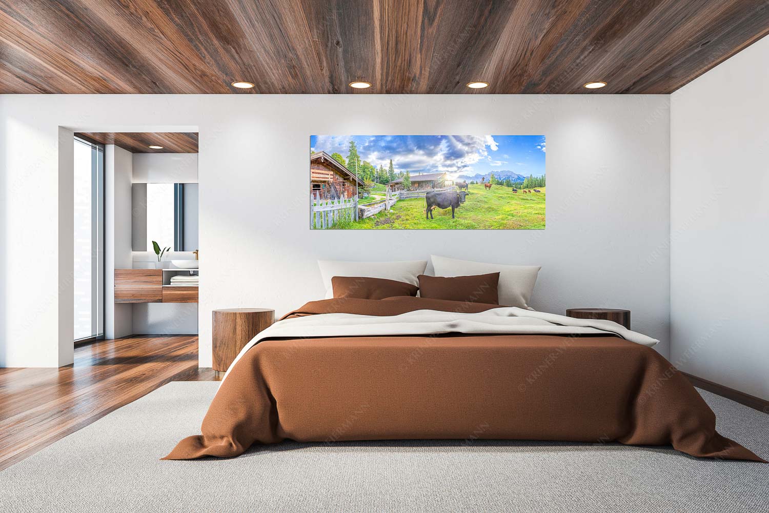 Oimarisch VIII – Wandbild – Größe ca. 200x80cm, Seitenverhältnis 2,5:1 — Mittenwald Alm Buckelwiesen Karwendel Malerische Almhütte bei Mittenwald mit Karwendel - Oimarisch VIII - Wandbild - Größe ca. 200x80cm, Seitenverhältnis 2,5:1 - Mittenwald Alm Buckelwiesen Karwendel - weitere Infos unter https://www.kriner-weiermann.de