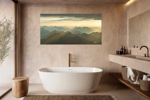 Blick von der Zugspitze über Thannheimer Berge in den Sonnenuntergang - Shining - Wandbild - Größe ca. 180x90cm, Seitenverhältnis 2:1 - Silhouetten Abendstimmung auf der Zugspitze - weitere Infos unter https://www.kriner-weiermann.de