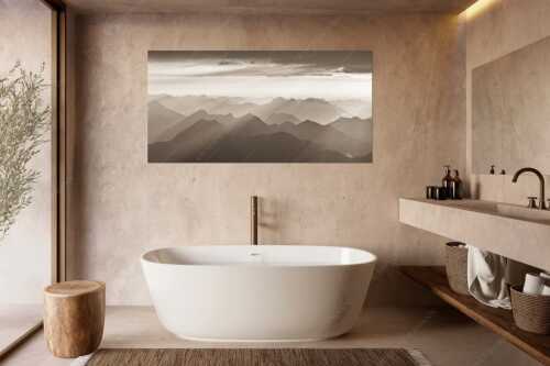 Blick von der Zugspitze über Thannheimer Berge in den Sonnenuntergang - Shining - Wandbild - Größe ca. 180x90cm, Seitenverhältnis 2:1 - Silhouetten Abendstimmung auf der Zugspitze - weitere Infos unter https://www.kriner-weiermann.de