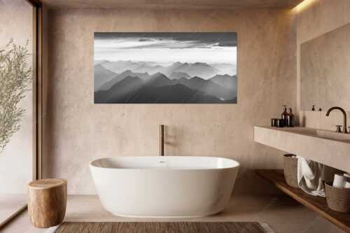 Blick von der Zugspitze über Thannheimer Berge in den Sonnenuntergang - Shining - Wandbild - Größe ca. 180x90cm, Seitenverhältnis 2:1 - Silhouetten Abendstimmung auf der Zugspitze - weitere Infos unter https://www.kriner-weiermann.de