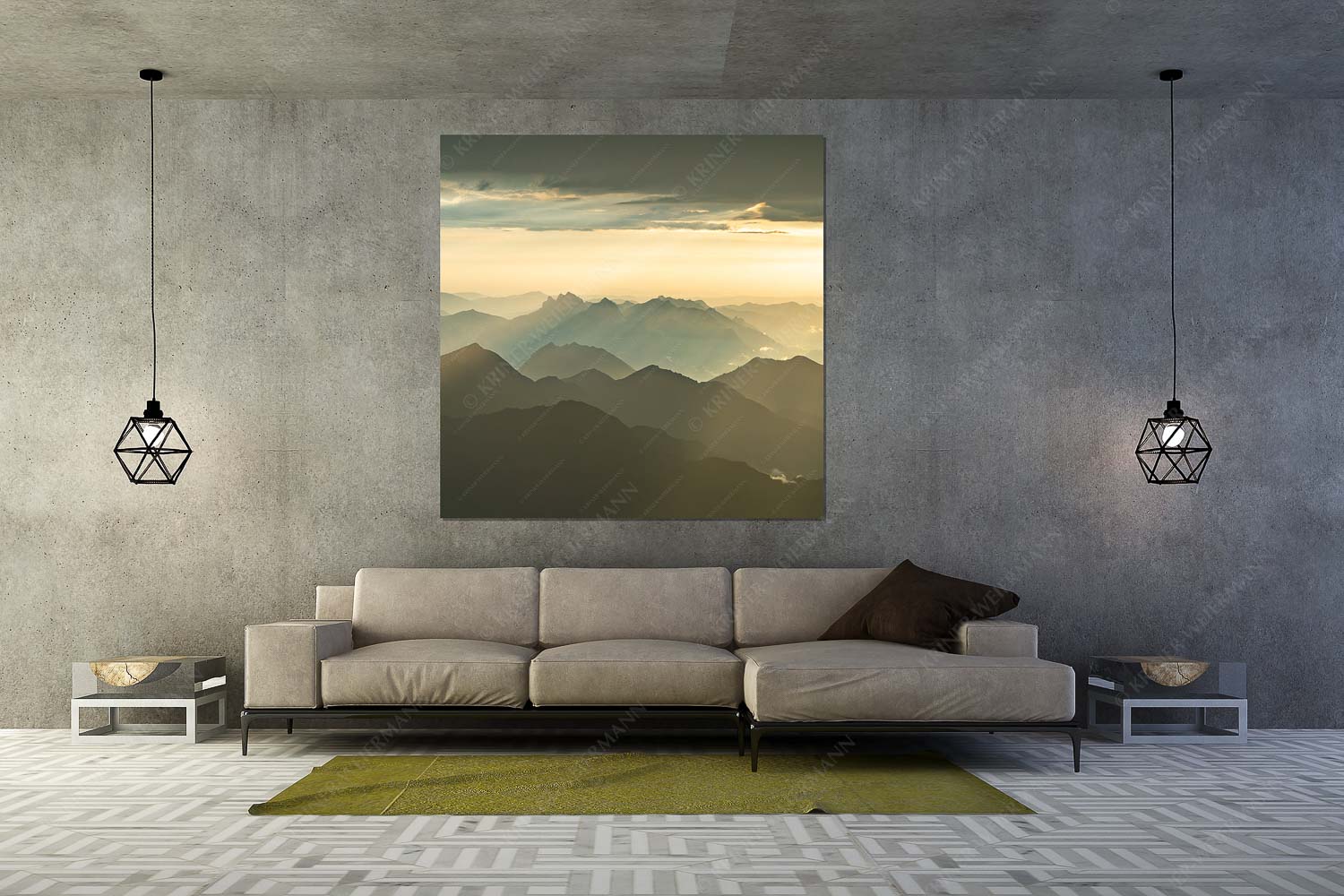 Shining – Wandbild – Größe ca. 160x160cm, Seitenverhältnis 1: — Silhouetten Abendstimmung auf der Zugspitze Blick von der Zugspitze über Thannheimer Berge in den Sonnenuntergang - Shining - Wandbild - Größe ca. 160x160cm, Seitenverhältnis 1: - Silhouetten Abendstimmung auf der Zugspitze - weitere Infos unter https://www.kriner-weiermann.de