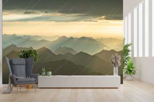 Blick von der Zugspitze über Thannheimer Berge in den Sonnenuntergang - Shining - Fototapete - Größe ca. 300x200cm, Seitenverhältnis 3:2 - Silhouetten Abendstimmung auf der Zugspitze - weitere Infos unter https://www.kriner-weiermann.de