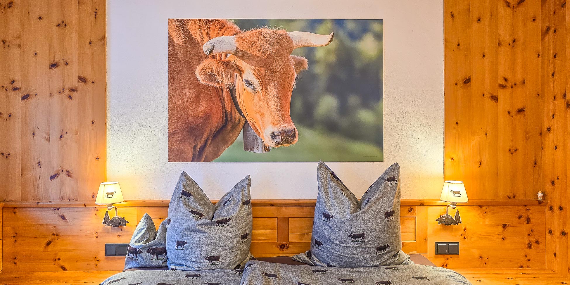 Porträt eines Murnau-Werdenfelser Ochsen im Estergebirge - Der Meister - Druck auf Alu-Dibond