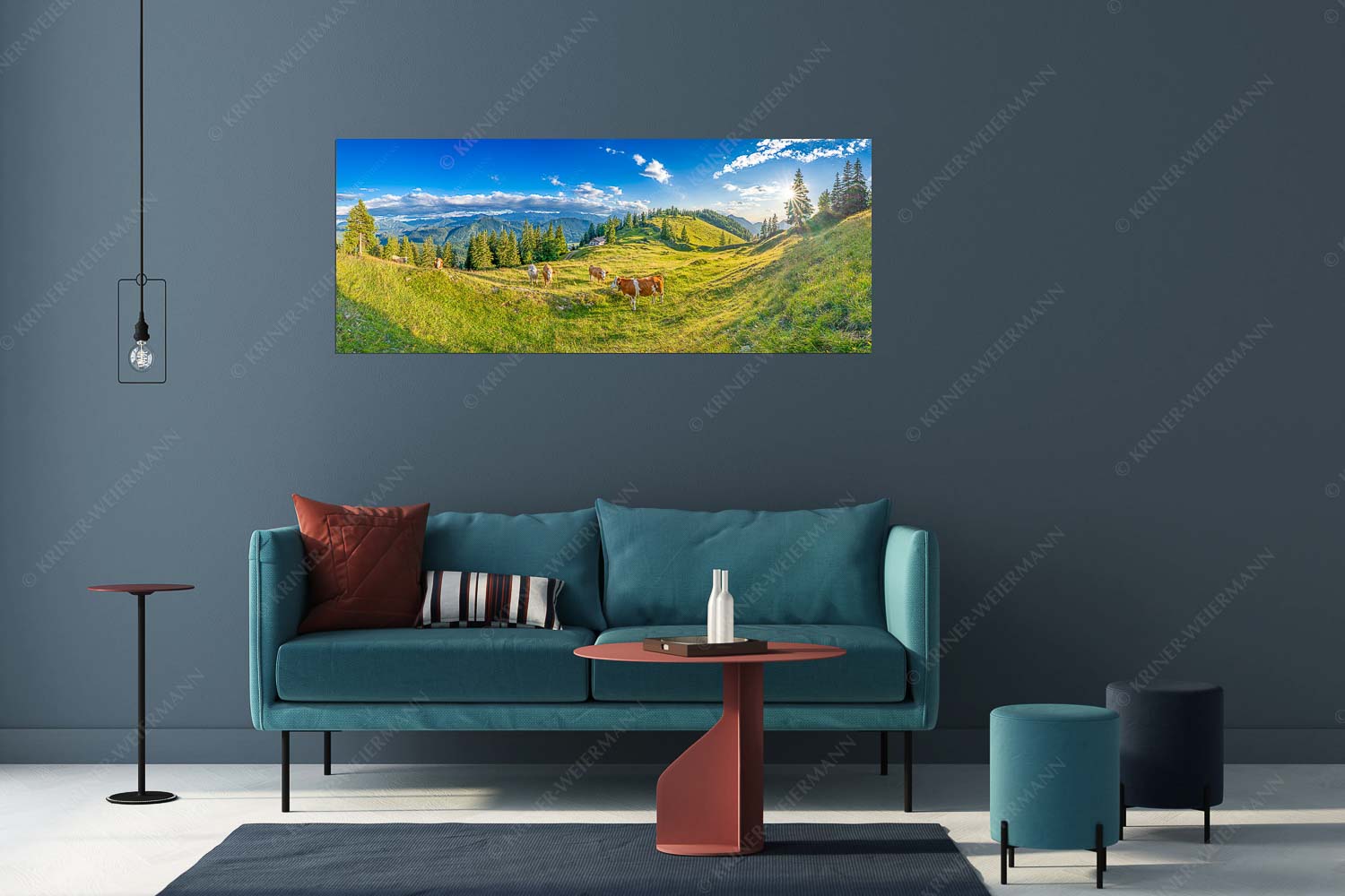 Almabend – Wandbild – Größe ca. 175x70cm, Seitenverhältnis 2,5:1 — Almweide Jachenau Junge Kälber auf einer Alm bei Jachenau - Almabend - Wandbild - Größe ca. 175x70cm, Seitenverhältnis 2,5:1 - Almweide Jachenau - weitere Infos unter https://www.kriner-weiermann.de