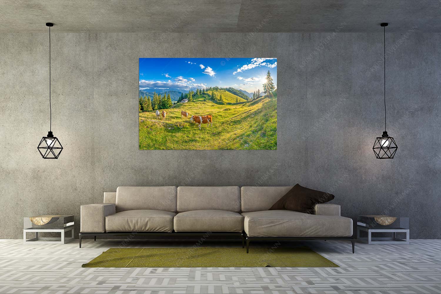 Almabend – Wandbild – Größe ca. 180x120cm, Seitenverhältnis 3:2 — Almweide Jachenau Junge Kälber auf einer Alm bei Jachenau - Almabend - Wandbild - Größe ca. 180x120cm, Seitenverhältnis 3:2 - Almweide Jachenau - weitere Infos unter https://www.kriner-weiermann.de