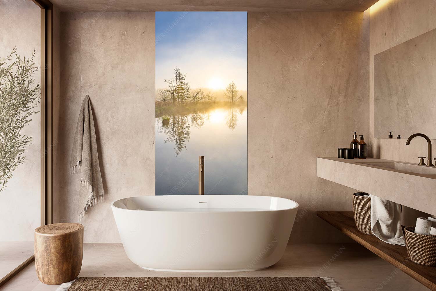 Blick über den Barmsee zum Sonnenaufgang im Soierngebirge - Barmseenebel - Wandbild - Größe ca. 100x200cm, Seitenverhältnis 1:2 - Barmsee Krün - weitere Infos unter https://www.kriner-weiermann.de