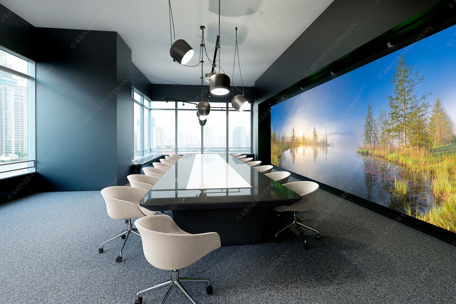 Blick über den Barmsee zum Sonnenaufgang im Soierngebirge - Barmseenebel - Akustikbild - Größe ca. 600x200cm, Seitenverhältnis 3:1 - Barmsee Krün - weitere Infos unter https://www.kriner-weiermann.de