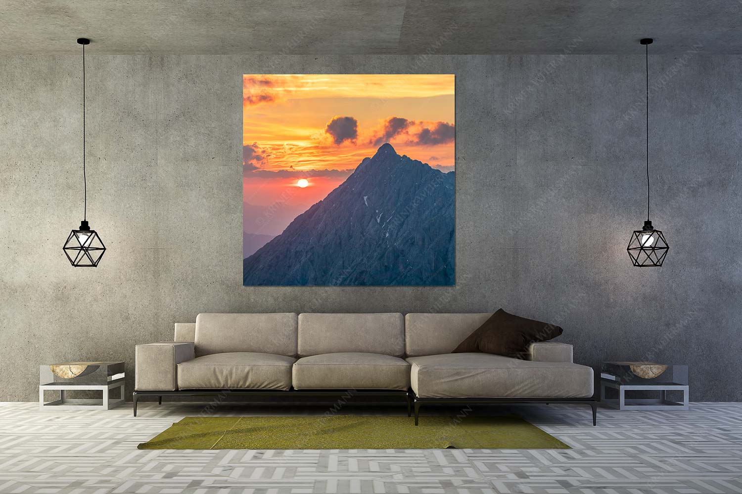 Feuerball erwacht – Wandbild – Größe ca. 160x160cm, Seitenverhältnis 1:1 — Karwendel Sonnenaufgang Soiernspitze Wörner Sonnenaufgang über dem Karwendel mit Soiernspitze, Wörner und Hochkarspitze - Feuerball erwacht - Wandbild - Größe ca. 160x160cm, Seitenverhältnis 1:1 - Karwendel Sonnenaufgang Soiernspitze Wörner - weitere Infos unter https://www.kriner-weiermann.de