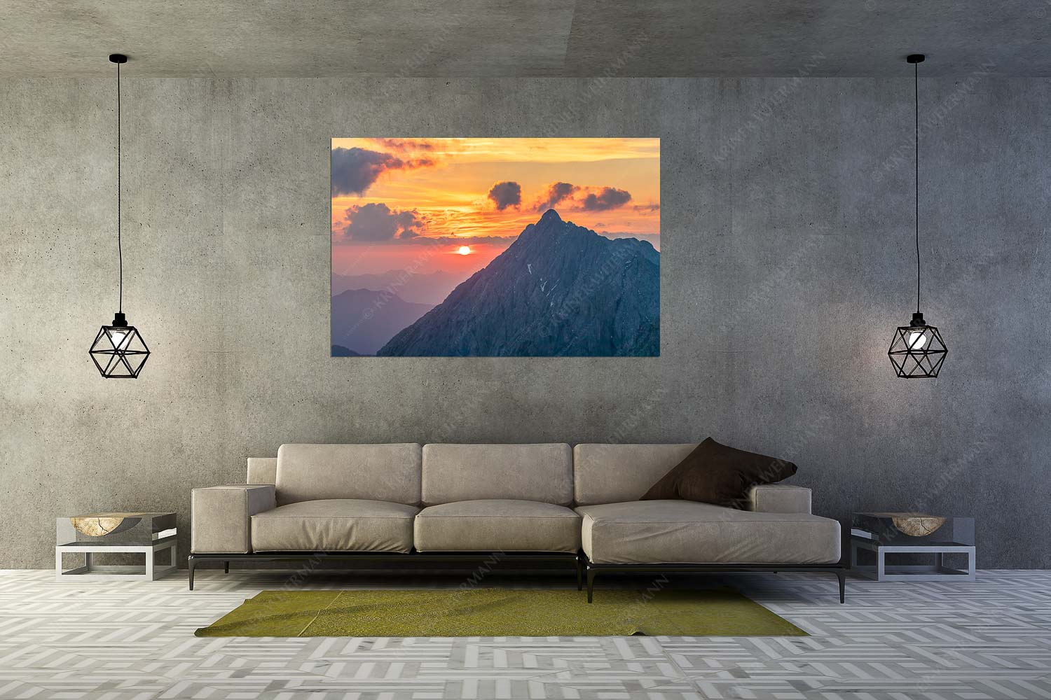Feuerball erwacht – Wandbild – Größe ca. 180x120cm, Seitenverhältnis 3:2 — Karwendel Sonnenaufgang Soiernspitze Wörner Sonnenaufgang über dem Karwendel mit Soiernspitze, Wörner und Hochkarspitze - Feuerball erwacht - Wandbild - Größe ca. 180x120cm, Seitenverhältnis 3:2 - Karwendel Sonnenaufgang Soiernspitze Wörner - weitere Infos unter https://www.kriner-weiermann.de