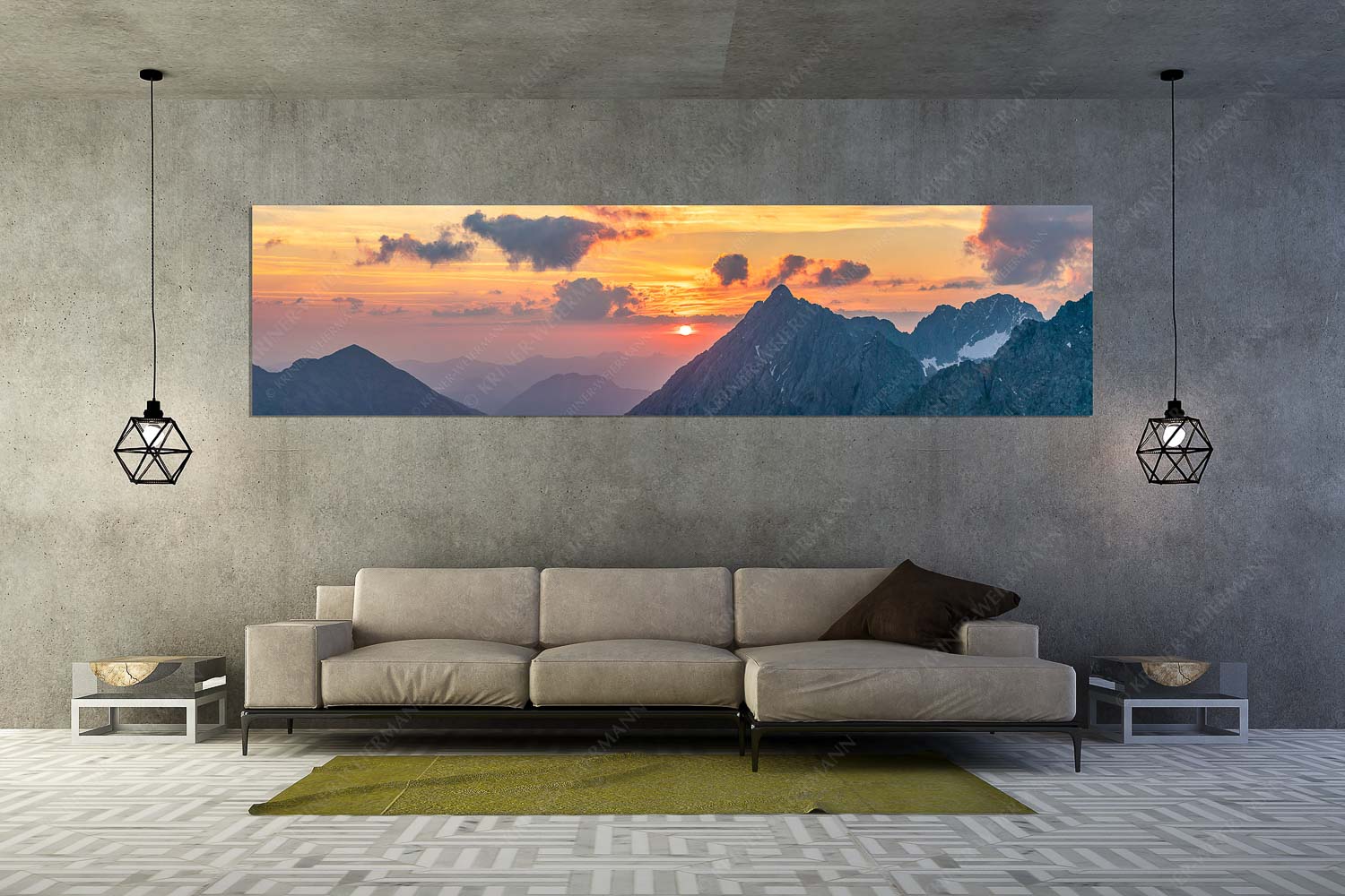 Feuerball erwacht – Wandbild – Größe ca. 320x80cm, Seitenverhältnis 4:1 — Karwendel Sonnenaufgang Soiernspitze Wörner Sonnenaufgang über dem Karwendel mit Soiernspitze, Wörner und Hochkarspitze - Feuerball erwacht - Wandbild - Größe ca. 320x80cm, Seitenverhältnis 4:1 - Karwendel Sonnenaufgang Soiernspitze Wörner - weitere Infos unter https://www.kriner-weiermann.de
