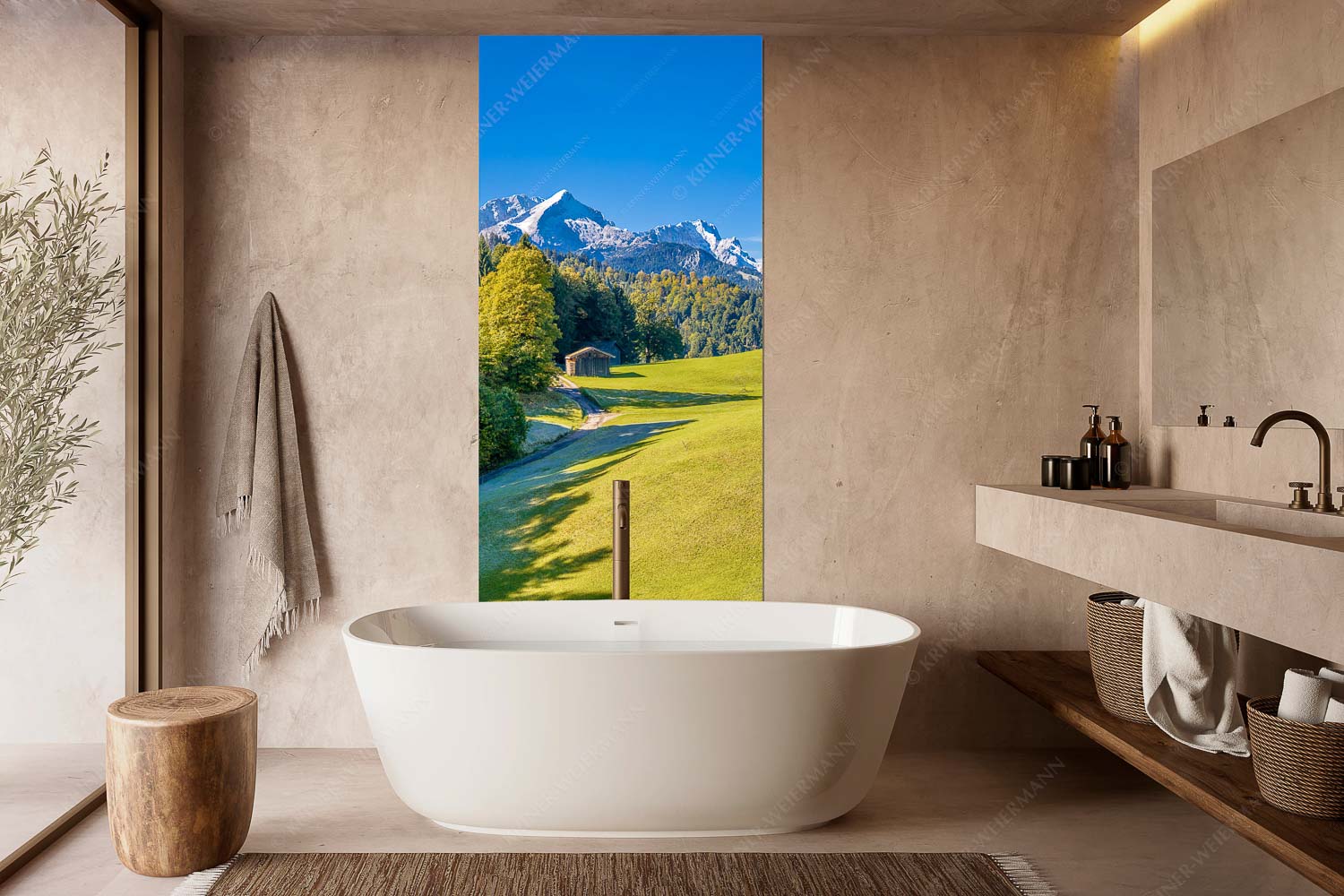 Wiesen bei Wamberg mit Blick zum Zugspitzmassiv - Herbstanfang - Wandbild - Größe ca. 100x200cm, Seitenverhältnis 1:2 - Alpspitze Zugspitze Waxenstein - weitere Infos unter https://www.kriner-weiermann.de