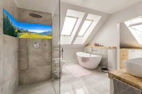 Wiesen bei Wamberg mit Blick zum Zugspitzmassiv - Herbstanfang - LED-Leuchtbild - 2-Teilig, Größe ca. 240x60cm, Seitenverhältnis 4:1 - Alpspitze Zugspitze Waxenstein - weitere Infos unter https://www.kriner-weiermann.de