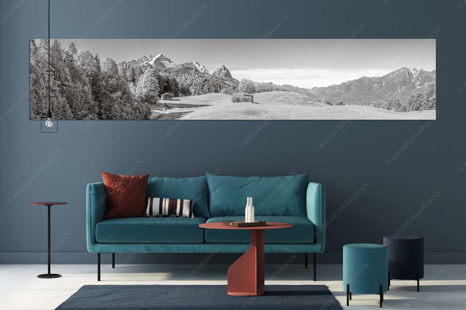 Herbstanfang – Wandbild – Größe ca. 350x70cm, Seitenverhältnis 5:1 — Alpspitze Zugspitze Waxenstein Wiesen bei Wamberg mit Blick zum Zugspitzmassiv - Herbstanfang - Wandbild - Größe ca. 350x70cm, Seitenverhältnis 5:1 - Alpspitze Zugspitze Waxenstein - weitere Infos unter https://www.kriner-weiermann.de