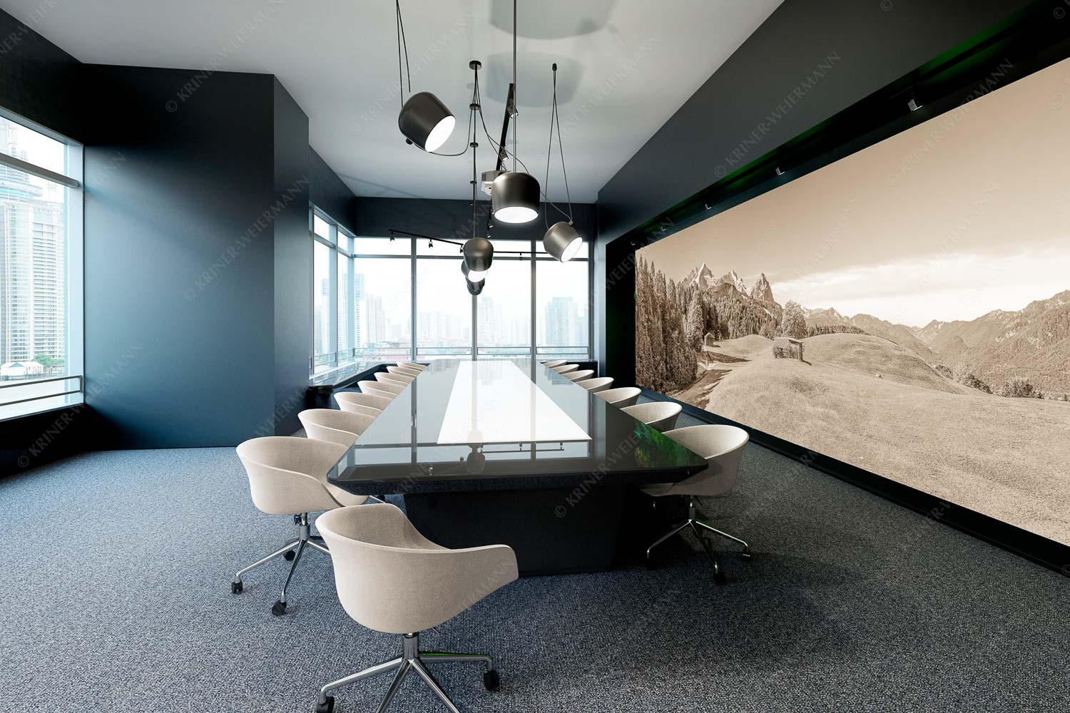 Herbstanfang – Akustikbild – Größe ca. 600x200cm, Seitenverhältnis 3:1 — Alpspitze Zugspitze Waxenstein Wiesen bei Wamberg mit Blick zum Zugspitzmassiv - Herbstanfang - Akustikbild - Größe ca. 600x200cm, Seitenverhältnis 3:1 - Alpspitze Zugspitze Waxenstein - weitere Infos unter https://www.kriner-weiermann.de