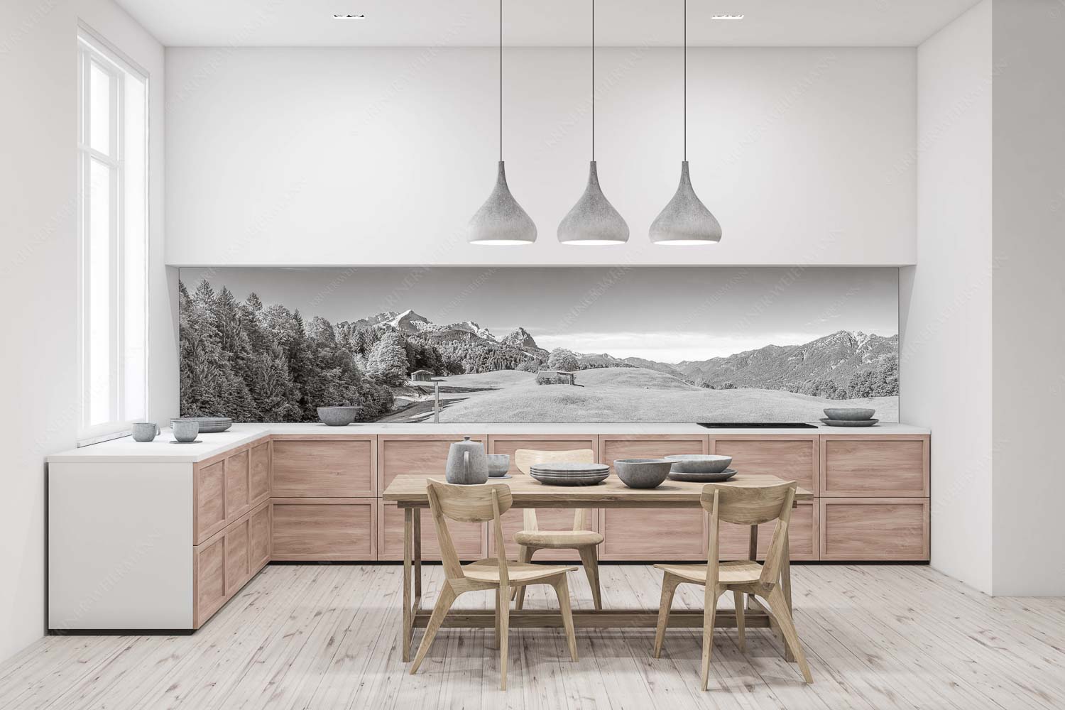 Herbstanfang – Küchenrückwand – Größe ca. 400x100cm, Seitenverhältnis 4:1 — Alpspitze Zugspitze Waxenstein Wiesen bei Wamberg mit Blick zum Zugspitzmassiv - Herbstanfang - Küchenrückwand - Größe ca. 400x100cm, Seitenverhältnis 4:1 - Alpspitze Zugspitze Waxenstein - weitere Infos unter https://www.kriner-weiermann.de