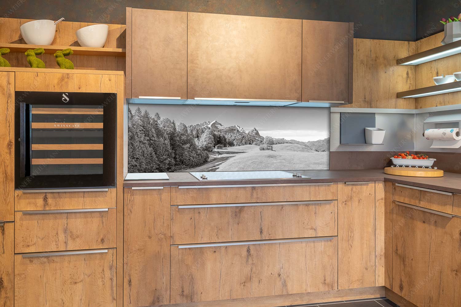 Wiesen bei Wamberg mit Blick zum Zugspitzmassiv - Herbstanfang - Küchenrückwand - Größe ca. 180x60cm, Seitenverhältnis 3:1 - Alpspitze Zugspitze Waxenstein - weitere Infos unter https://www.kriner-weiermann.de