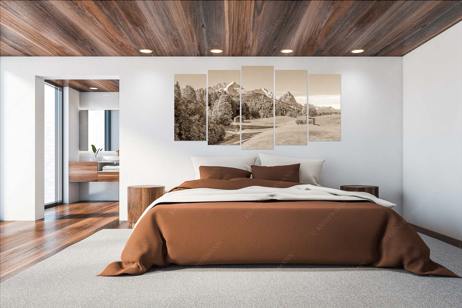 Herbstanfang – Wandbild – 5er Split, Größe ca. 200x100cm, Seitenverhältnis 2:1 — Alpspitze Zugspitze Waxenstein Wiesen bei Wamberg mit Blick zum Zugspitzmassiv - Herbstanfang - Wandbild - 5er Split, Größe ca. 200x100cm, Seitenverhältnis 2:1 - Alpspitze Zugspitze Waxenstein - weitere Infos unter https://www.kriner-weiermann.de