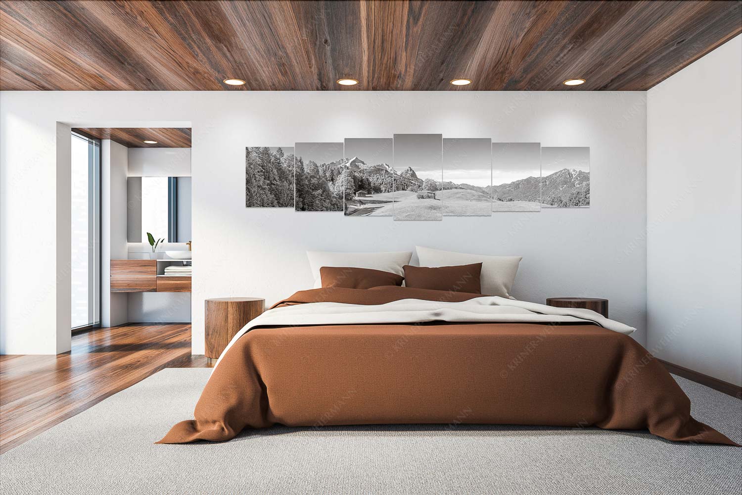 Herbstanfang – Wandbild – 7er Split, Größe ca. 300x75cm, Seitenverhältnis 4:1 — Alpspitze Zugspitze Waxenstein Wiesen bei Wamberg mit Blick zum Zugspitzmassiv - Herbstanfang - Wandbild - 7er Split, Größe ca. 300x75cm, Seitenverhältnis 4:1 - Alpspitze Zugspitze Waxenstein - weitere Infos unter https://www.kriner-weiermann.de