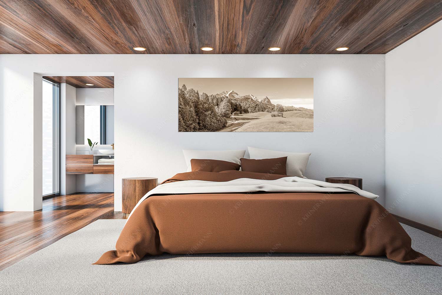 Wiesen bei Wamberg mit Blick zum Zugspitzmassiv - Herbstanfang - Wandbild - Größe ca. 200x80cm, Seitenverhältnis 2,5:1 - Alpspitze Zugspitze Waxenstein - weitere Infos unter https://www.kriner-weiermann.de