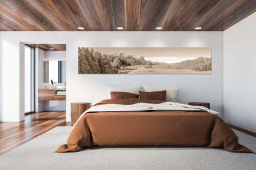 Wiesen bei Wamberg mit Blick zum Zugspitzmassiv - Herbstanfang - Wandbild - Größe ca. 300x60cm, Seitenverhältnis 5:1 - Alpspitze Zugspitze Waxenstein - weitere Infos unter https://www.kriner-weiermann.de