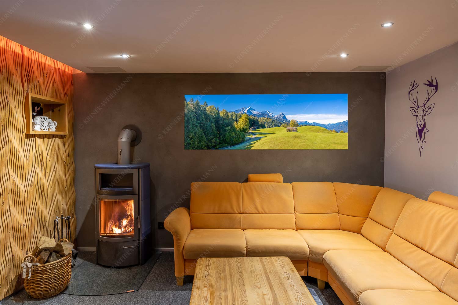 Herbstanfang – Wandbild – Größe ca. 180x60cm, Seitenverhältnis 3:1 — Alpspitze Zugspitze Waxenstein Wiesen bei Wamberg mit Blick zum Zugspitzmassiv - Herbstanfang - Wandbild - Größe ca. 180x60cm, Seitenverhältnis 3:1 - Alpspitze Zugspitze Waxenstein - weitere Infos unter https://www.kriner-weiermann.de