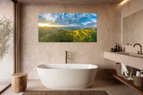 Sonnenaufgang über Benediktenwand mit Jachenau und Walchensee - Licht über dem Land - Wandbild - Größe ca. 180x90cm, Seitenverhältnis 2:1 - Hirschhörnlkopf Pfundalm Benediktenwand - weitere Infos unter https://www.kriner-weiermann.de
