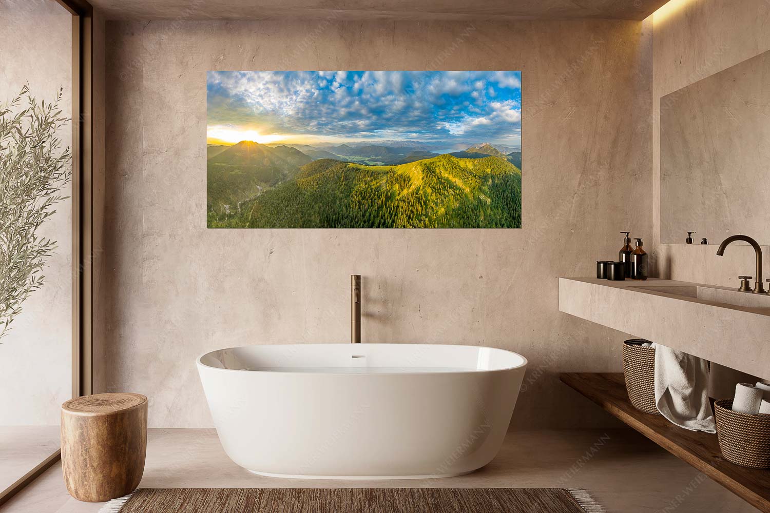 Sonnenaufgang über Benediktenwand mit Jachenau und Walchensee - Licht über dem Land - Wandbild - Größe ca. 180x90cm, Seitenverhältnis 2:1 - Hirschhörnlkopf Pfundalm Benediktenwand - weitere Infos unter https://www.kriner-weiermann.de