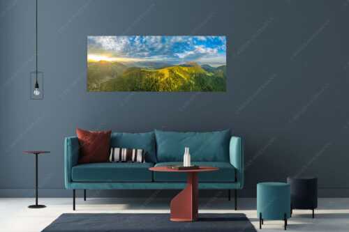 Sonnenaufgang über Benediktenwand mit Jachenau und Walchensee - Licht über dem Land - Wandbild - Größe ca. 175x70cm, Seitenverhältnis 2,5:1 - Hirschhörnlkopf Pfundalm Benediktenwand - weitere Infos unter https://www.kriner-weiermann.de